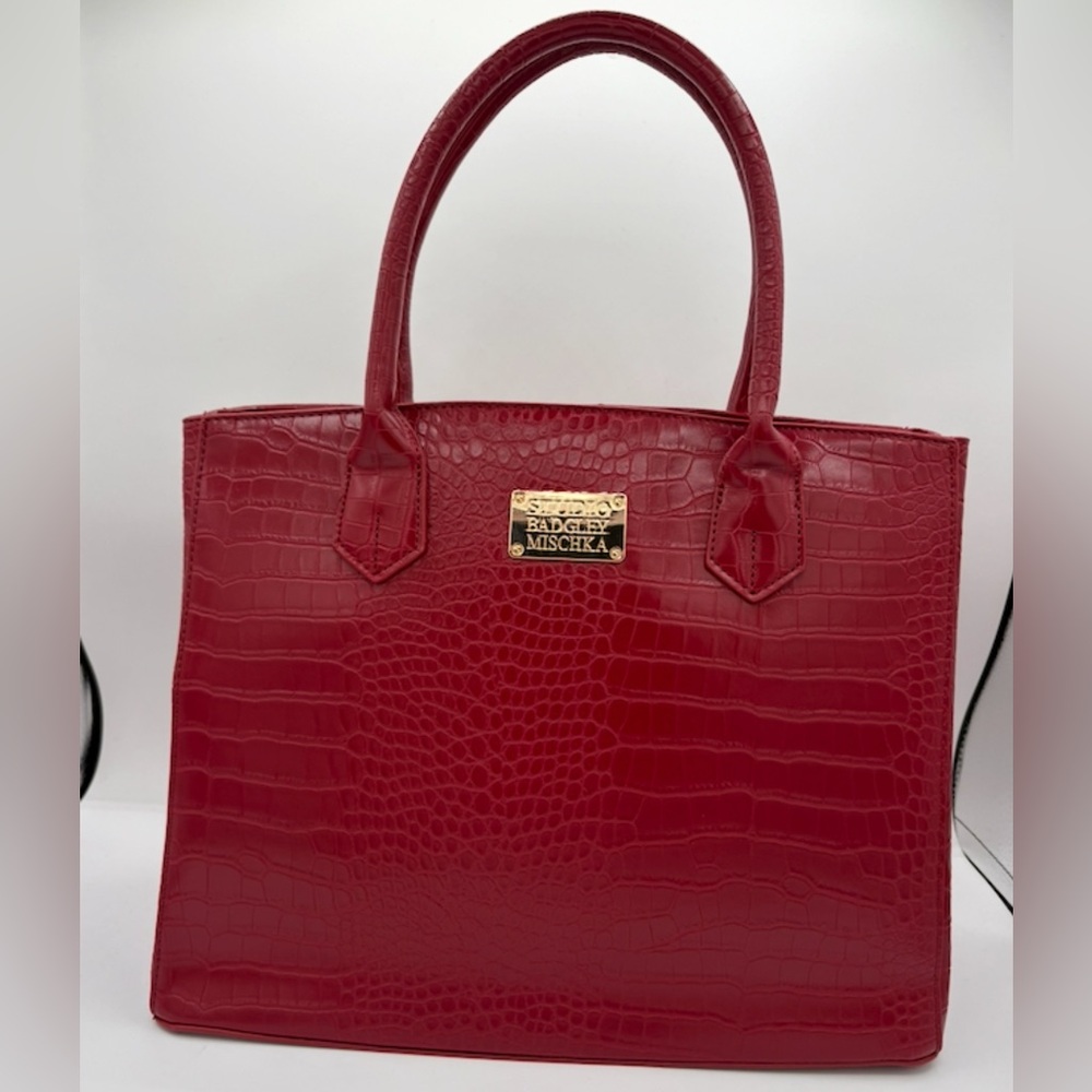 New Badgley Mischka Crimson Croc-Embossed Tote
